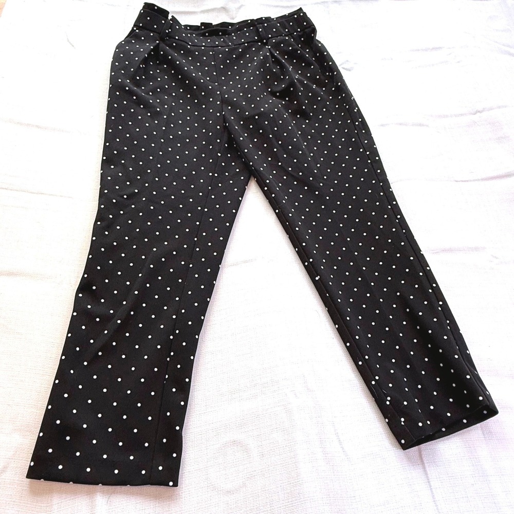Cato Polka Dot Pants Black White Petite S Cropped Straight Leg